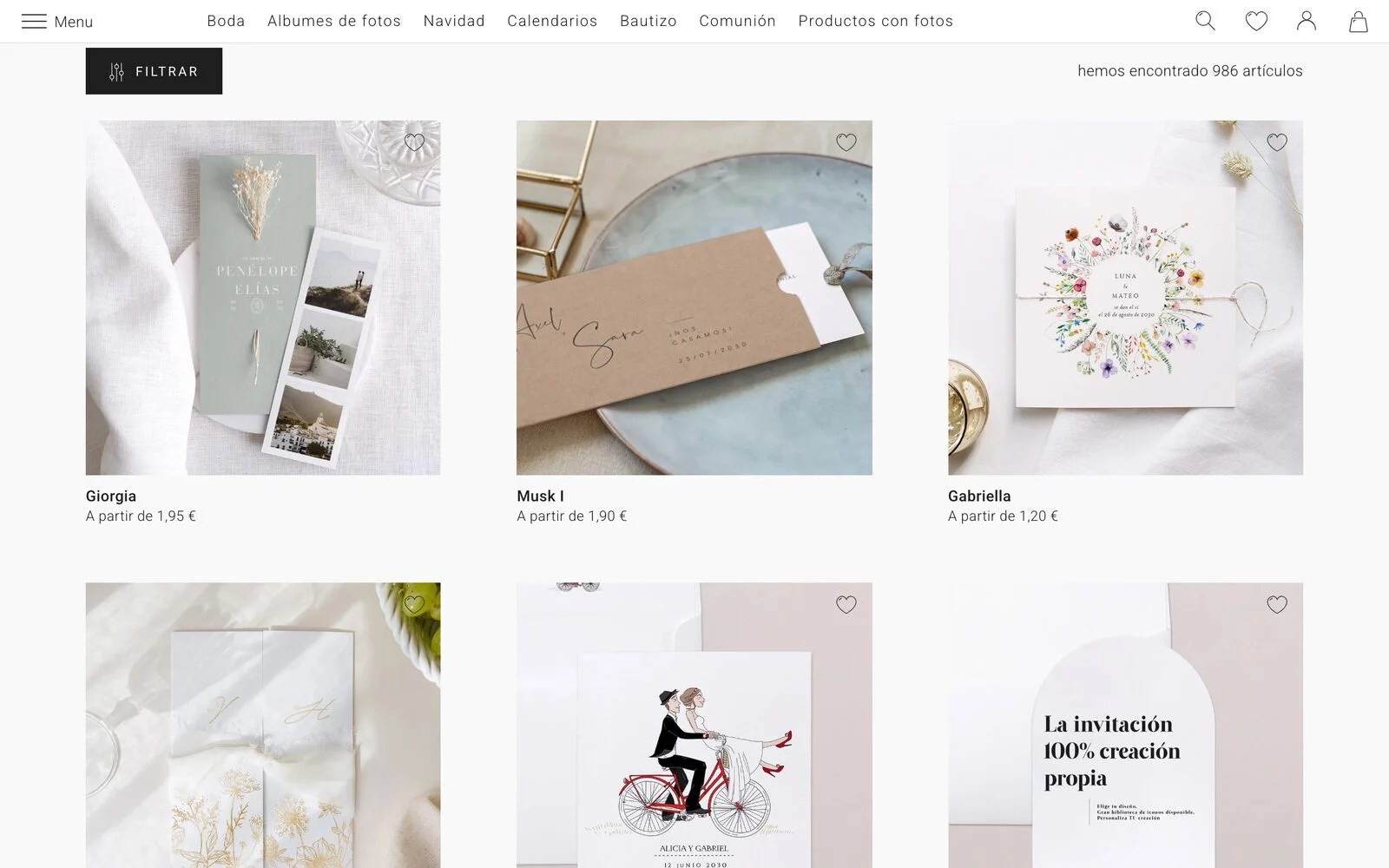 Catálogo de invitaciones de boda en papel de Cotton Bird, con modelos desde 1,20 € por unidad