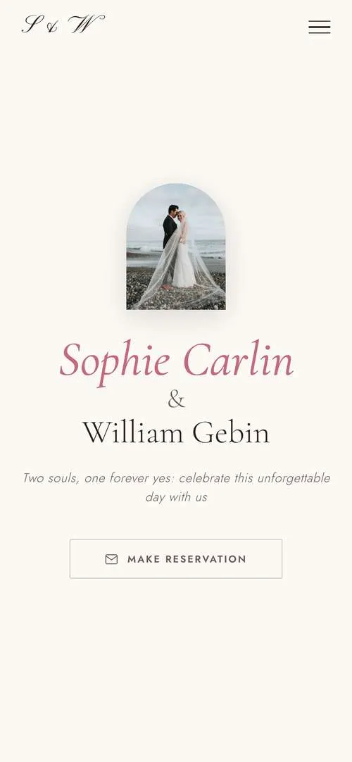 Wedding website template on a phone