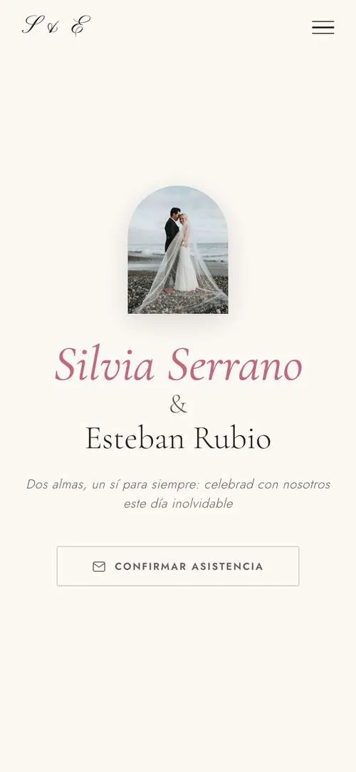 Plantilla de web de boda en el móvil