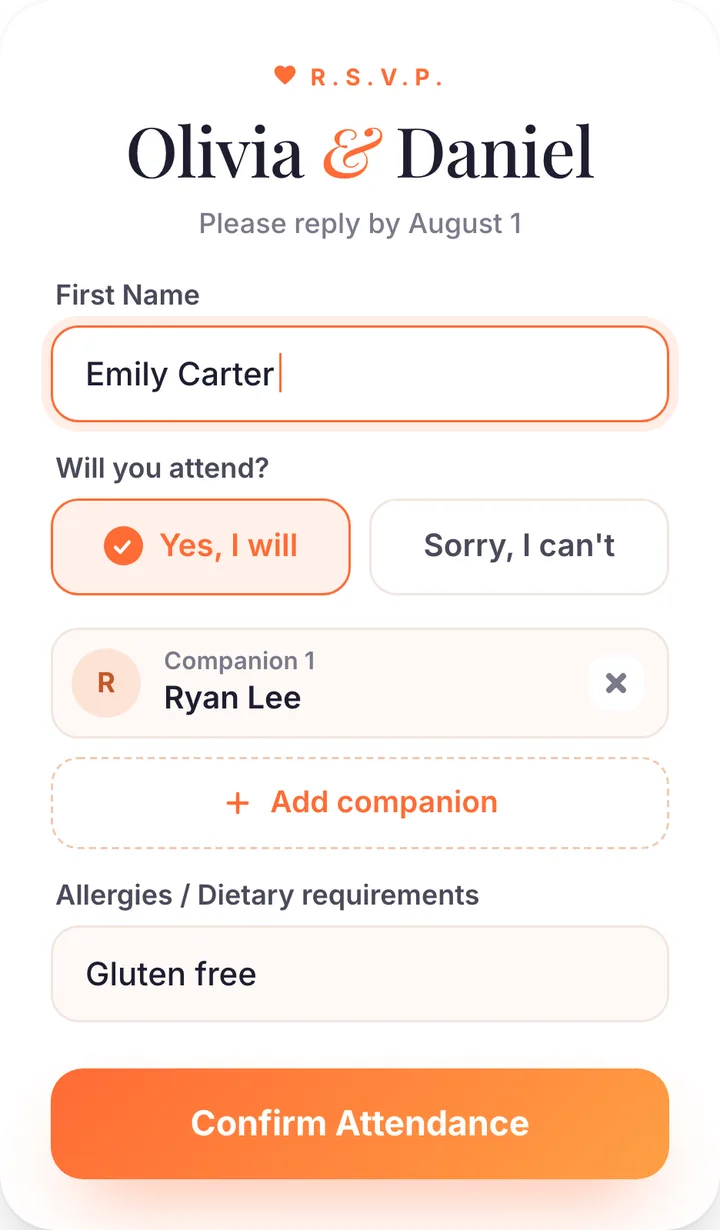 RSVP form your guests fill in