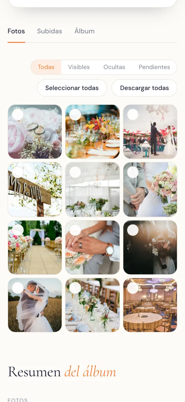 Galería del panel con todas las fotos subidas por los invitados