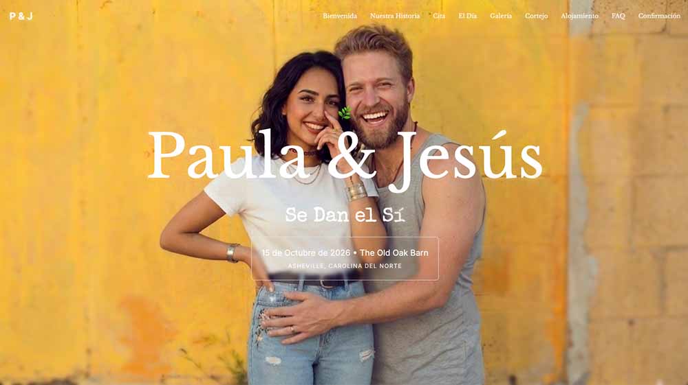 Plantilla de web de boda YesLovey en escritorio
